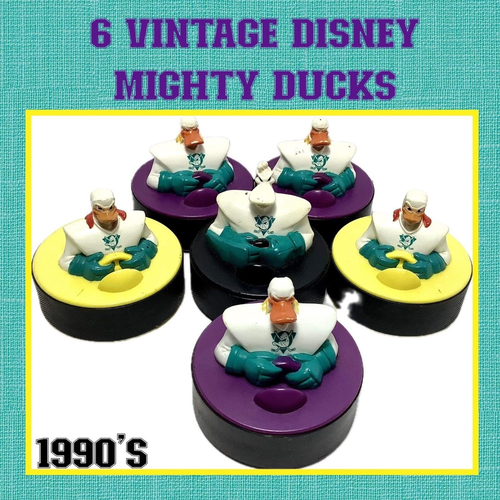 6 Disney Mighty Ducks Hockey Pucks Vintage McDonalds Happy Meal Toys 90s